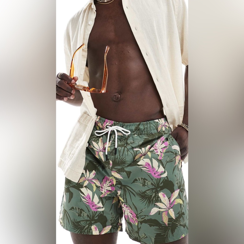 Jack & Jones Swim Shorts with Floral Print in Green